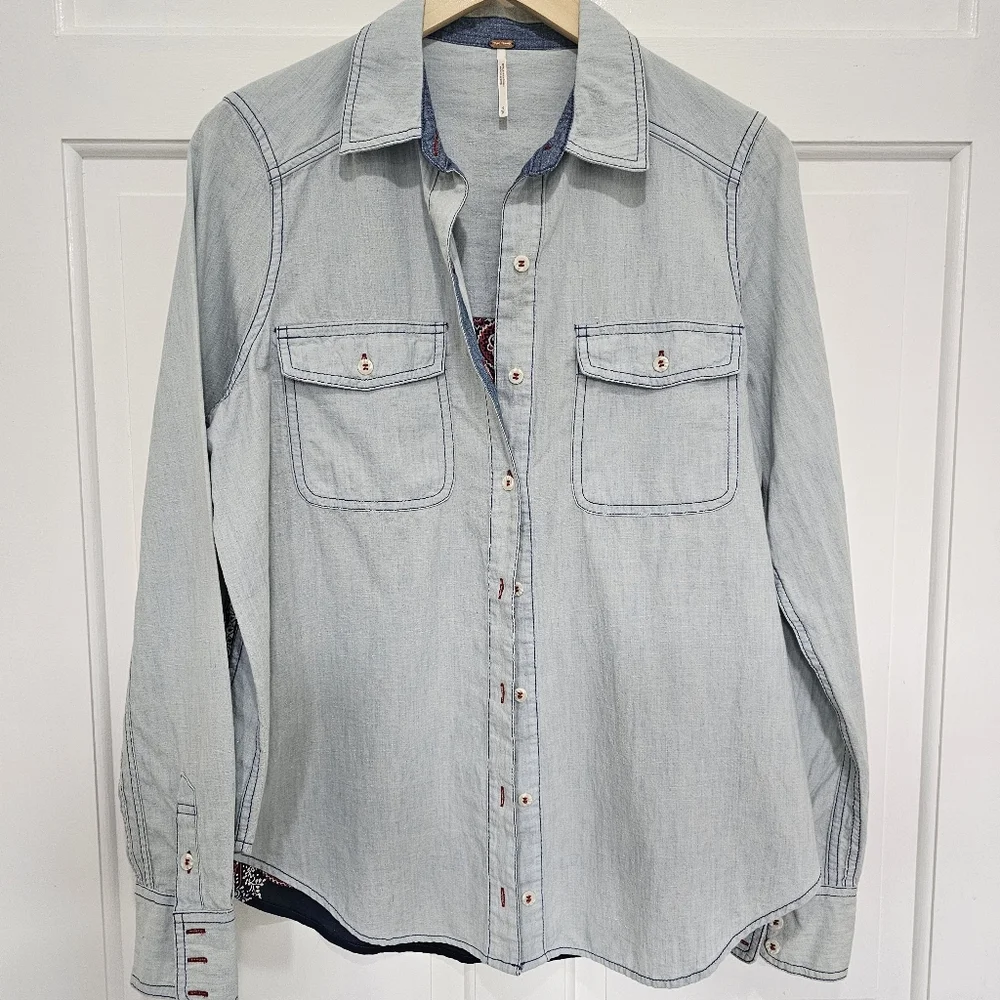 Free People Bandana Bandit Printed & Embroidered Button Down Size S - Picture 4 of 16